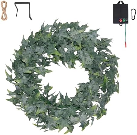 Solar Spring Wreath for Front Door 18in 30LED Pre-lit Spring Summer Greenery Wreaths Artificial Green Eucalyptus Leaf Wreath Home Decor Boxwood for Farmhouse Outside Fall All Seasons by GlowingPetals
