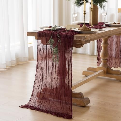 6Pcs Burgundy Cheesecloth Table Runner 120 Inches for Christmas Decorations - Image 3