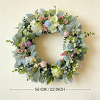 Easter Wreaths for Front Door, 20 inch Easter Door Wreath Decorations with Eggs Lambs Ear Leaves, Artificial Spring Wreath with Hydrangeas Flowers for Home Wall Window Farmhouse Decor - Image 3