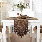 vctops Vintage Luxury Jacquard Damask Floral Table Runners Tea Table Decoration with Multi-Tassels 13"x77" Coffee by vctops
