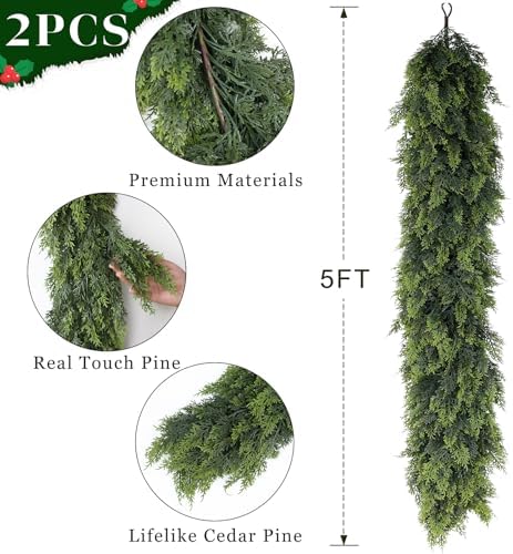 Lifelike Touch Artificial Cedar Garland for Christmas Decor(5 FT,2 PCS) - Image 5