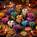 12 Pcs Indian Return Gift Bulk for Pooja, Colorful Elephant Statue by Qinhenes