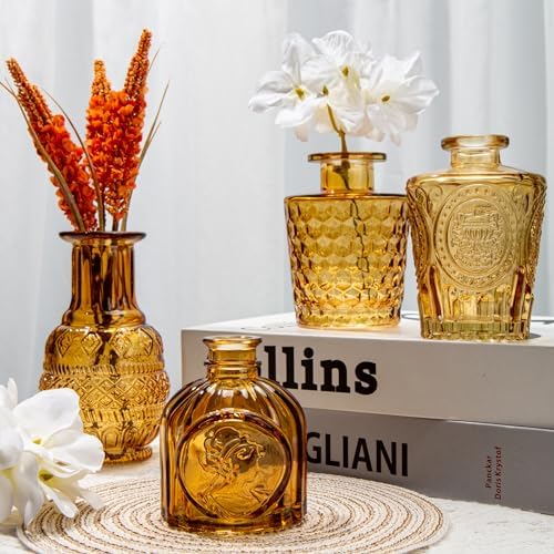 Glass Bud Vases Set of 20, Small Flower Vase in Bulk for Centerpieces, Mini Vintage Amber Vases for Rustic Wedding Vintage Home Table Decor - Image 4