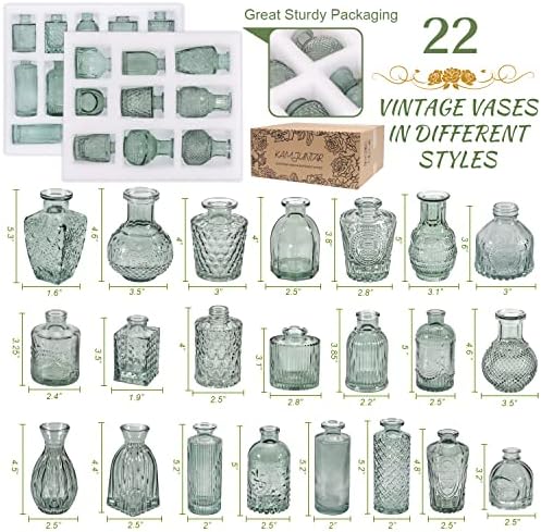 Green Glass Bud Vase Set of 22, Small Vases for Flowers, Clear Glass Vases for Centerpieces, Mini Bud Vases in Bulk Rustic Wedding Decorations, Centerpieces, Vintage Look Home Table Flower Decor - Image 7