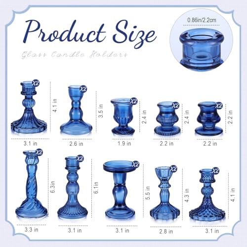 Mumufy 20 Pcs Glass Taper Candle Holders Assorted, Blue - Image 2