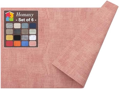 Homaxy PU Faux Leather Placemats for Dining Table, Set of 6, Pink by Homaxy