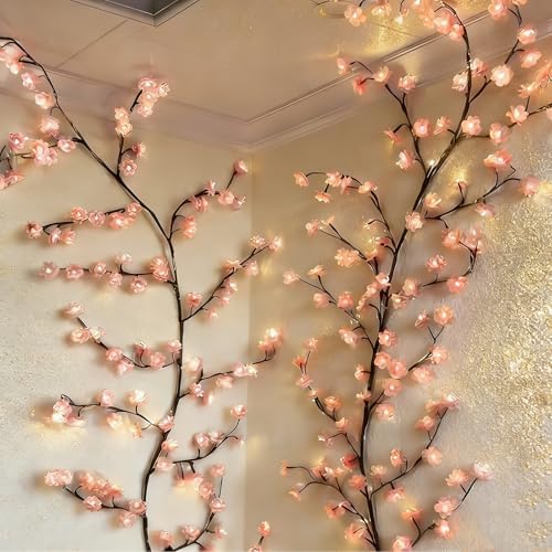Cherry Blossom Tree Light with USB Powered 96 LED Cherry Blossom Branch Lights for Wall，8 Lighting Mode, Enchanted Willow Vine Lights for Bedroom Outdoor Wedding Party Decoration(75in) - Image 2