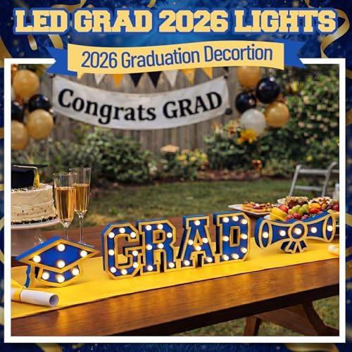 Novabright 3 Pcs Blue Graduation Light up Signs 2026, Wooden with LED - Image 6