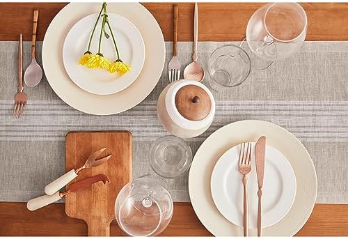 Solino Home 100% Linen Table Runner, 14 x 48 in, White and Natural Striped - Image 4