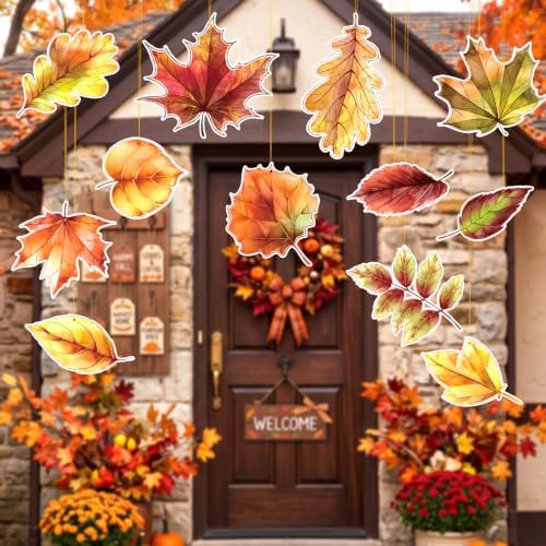 RattanView 12 Pcs Large Outdoor Fall Thanksgiving Maple Leaf Hanging Decor by RattanView