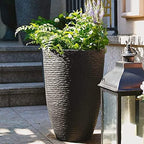 Worth Garden 21" H Tall Planters 2 Pack - 14'' Dia Resin Large Round Black Flower Pots for Outdoor Plants Trees - Imitation Stone Finish Plastic Indoor Front Porch 9 Gallon Decorative Container Patio - Image 4