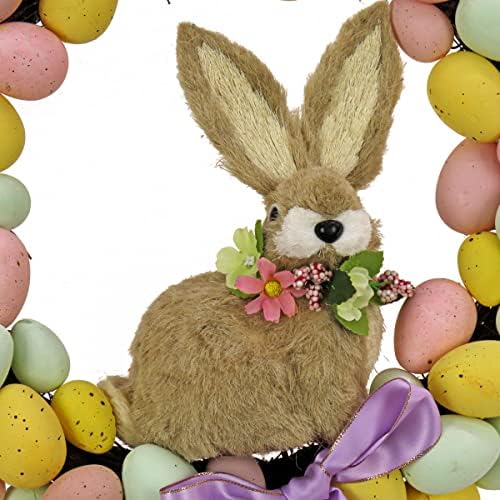 National Tree Company Artificial Hanging Wreath, Woven Branch Base, Decorated with Pastel Eggs, Ribbon, Bunny, Easter Collection, 16 Inches - Image 2