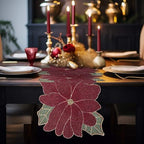 COTTON CRAFT Christmas Beaded Table Runner -13x36 inch Poinsettia Red Green - Image 2