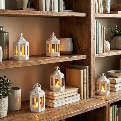 Vela Lanterns Tea Light Candle Holders, Mini Wedding Centerpieces, White - Image 3