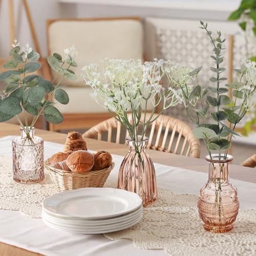 Glass Bud Vases Set of 12 and Artificial Plants Stems in Glass Vase Artificial Eucalyptus Baby's Breath Fake Plants Greenery for Rustic Farmhouse Wedding Table Centerpieces(Amber) - Image 6