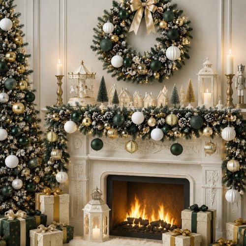 Lunmon 64 Pcs Christmas Ball Ornaments Emerald Green Champagne Gold White - Image 5