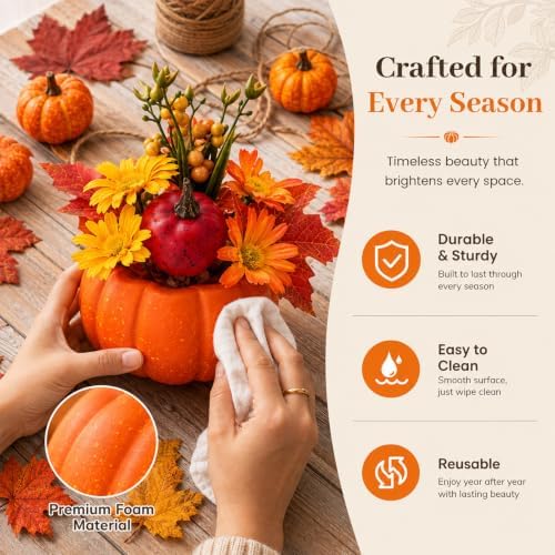 8 PCS Faux Pumpkins Mini Artificial Pumpkins for Fall Halloween Thanksgiving Holiday Home Mantel Tabletop Painting Decorations - Image 3
