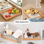 Rectangle Rattan Tray with Mother of Pearl Inlay, Rattan Serving Tray with Handle for Coffee, Bread, Fruits, Snacks, Decorative Wicker Tray for Table Decor (Rectangle Black Fish, 13"×9") - Image 3