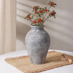 Ceramic Flower Vase Home Decor, 9 in Farmhouse Table Vases Rustic Vintage Living Room Kitchen Bedroom Pottery Decorative Vases for Flowers House Book Shelf Office Coffee Desk Dining Entryway, Grey - Image 3