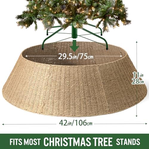Hommtina Christmas Tree Collar- 42",Christmas Tree Base Christmas Basket Collar for Home, Living Room,for Covering Tree Stand (Burlywood4, 42 in) - Image 2