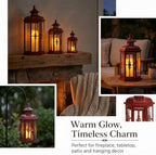 JHY DESIGN Set of 3 Decorative Candle Lanterns 20"&14"&10" H Outdoor Candle Lanterns Vintage Metal Candle Holders for Indoor, Outdoor, Parities, Garden, Porch(Red with Black Brush) - Image 5