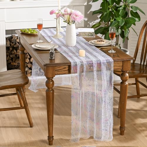 Artoid Mode 6PCS Colorful Gold Gauze Table Runner 120 Inch 10FT, Glitter Metallic Foil Sheer Dining Wedding Anniversary Holiday Birthday Table Decor for Home Party - Image 4