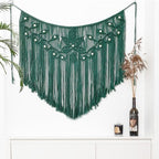 Youngeast Home Decor Leaf Shape Macrame Wall Hanging Woven Tapestry Bedroom Curtain Fringe Garland Banner Living Room Wall Decor Dark Green 39X31 inches - Image 3