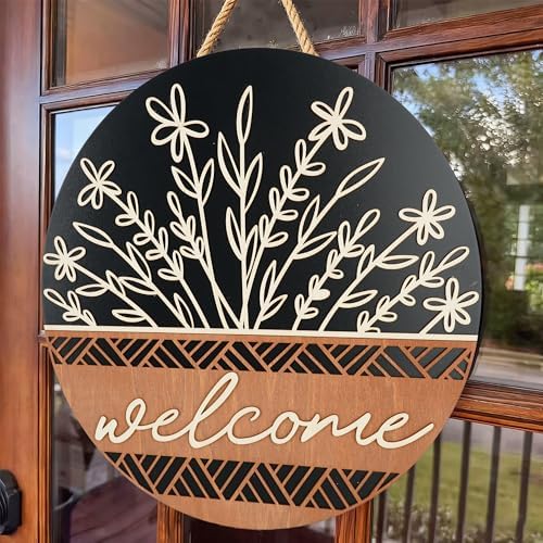 Dazingart 16" 3D Wooden Welcome Sign, Wildflower Front Door Hanger, All Season Farmhouse Outdoor Porch Decor (Welcome Black) - Image 2