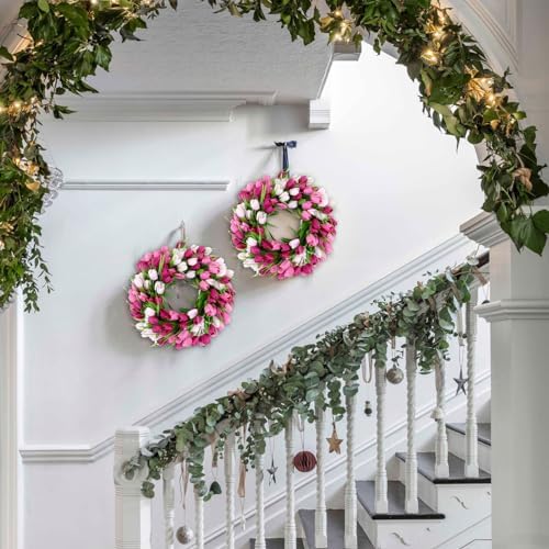 U'Artlines 20 Inch Tulip Wreath for Front Door, Spring Summer Silk Wreath - Image 6