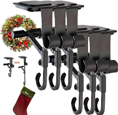 Garland Hangers for Mantle, 2026 New Fireplace Stocking and Garland Hanger, 2 in 1 Adjustable Christmas Garland and Stocking Hanger, fits 0.5" to 8.5" Mantles, Holds Up to 20 Lbs，Black：6pcs by Unknown