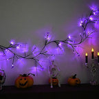 2026 Halloween Decor Lights 6.5 Ft 54 LED Willow Vine Twig with Timer Battery Operated Garland Light 18 LED Spiders and 36 Purple Lights Halloween Party Scary Decoration for Home Wall Fireplace - Image 2