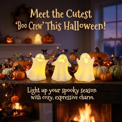 Ceramic Ghost Decor, Light Up Ghost Figurines for Halloween with Timer - Image 5