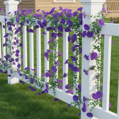 GTIDEA 6Pcs Artificial Hanging Morning Glory Flower Garland Purple 36Feet - Image 2