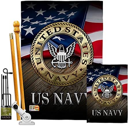 FK137035-BO US Navy Americana Military Decorative Vertical Flags Kit, House & Garden Set w/Flagpole, Multi-Color by Unknown