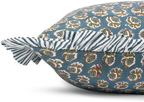 Ridhi Peacock Blue Floral Block Print Throw Pillow Covers 16x16 Inch - Image 5