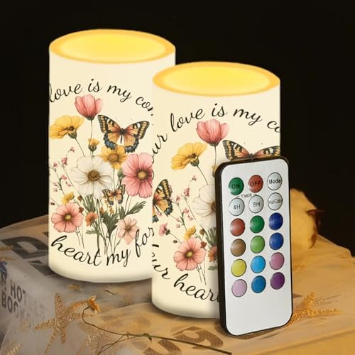 Butterfly Flowers Flickering Flameless Candles Mothers Day Candles Battery Operated Candles with Remote Control Color Changing LED Pillar Candles Your Love is My Compass Decorations for Home by WelcometoLuarisgur