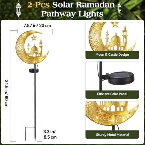 Lewondr 2Pcs Ramadan Solar Lights, Ramadan Decorations Outdoor - Image 5