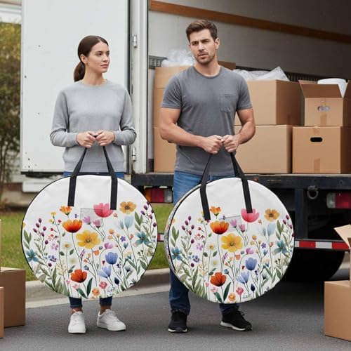 Spring Watercolor Round Storage Bag 24 Inch, Flower Green Leaves Plant Rustic Clothes Storage Container with Handles Heavy Duty Organizer for Comforter, Bedding & Holiday Wreaths - Image 4