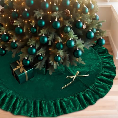 48 Inches Velvet Christmas Tree Skirt Decorations Green Luxury Xmas Fur Plush Skirts for Merry Christmas Party Rustic Vintage Holiday Home Winter by QIJISTORM