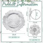Dandat 24 Pcs Charger Plate Bulk 13'' Floral Reef Plates with Napkin Ring 12 Plastic Dinner Charger Plate 12 Flower Napkin Holder for Table Setting Wedding Party (Silver) - Image 2