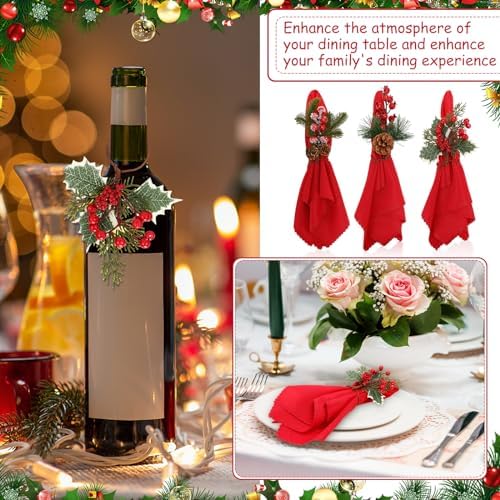 Tranqun 24 Pcs Christmas Red Napkins and Ring Set - Image 4