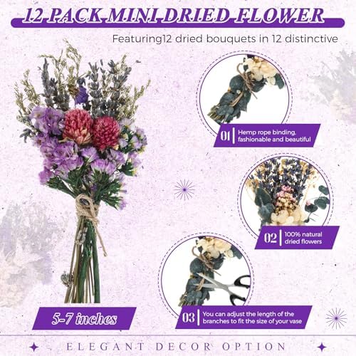 Layhit 12 Pcs Mini Dried Flower Bouquet Boho for Wedding,Romantic - Image 2