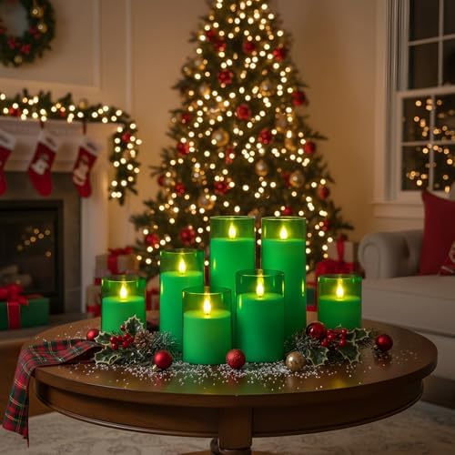 Homemory Green Flickering Flameless Candles, Battery Operated Acrylic LED Pillar Candles with Remote Control and Timer, Set of 5, St. Patrick's Day - Image 3