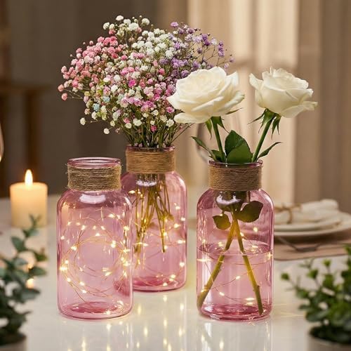Mason Jars for Centerpiece Glass Flower Bud Vase Pink Vases, 12 Pc - Image 5