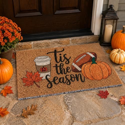 Dunzy Fall Football Welcome Door Mat Tis The Season Doormat, Coir by Dunzy