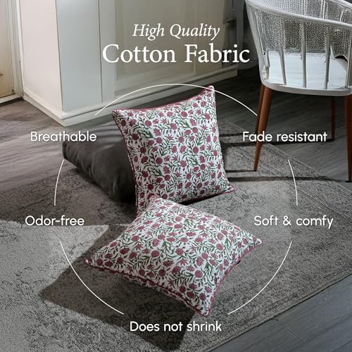 CPC Red Garnet Block Print Throw Pillow Covers 24x24 Inch, Set of 2 - Image 3