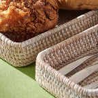 Rattan Serving Tray, Rectangular Woven Tray, Natural Wicker Decorative Serving Baskets for Organizing Tabletop Bathroom Kitchen Counter (White) - Image 3