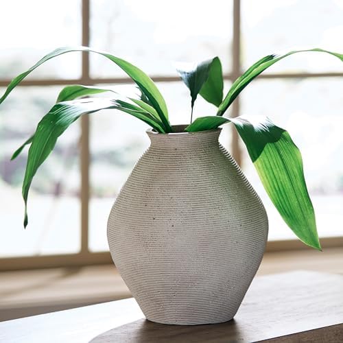 Signature Design by Ashley 12-Inch Ribbed Resin Decorative Vase, Tan Finish - Image 2
