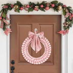 Pink Christmas Velvet Wreath 14" Xmas Wreath Ornament with Bow for Indoor and Outdoor Decor Christmas Wreath Ornament for Christmas Party Table Fireplaces Porch Walls Home Decor - Image 4