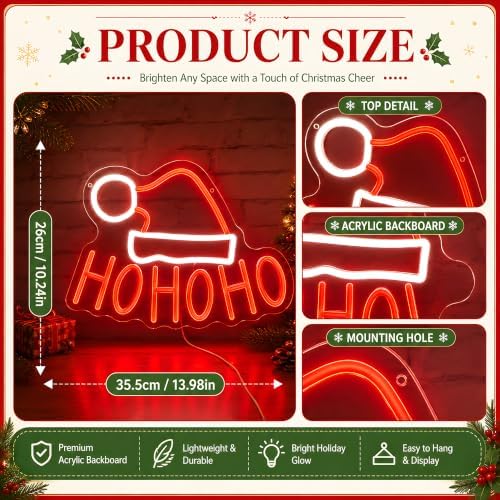 HOHOHO Christmas Neon Sign LED Wall Decor with Santa Hat for Holiday Home - Image 4